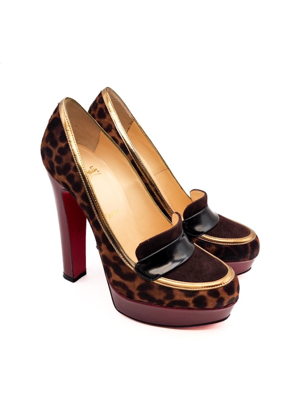 Christian Louboutin Leopard Pony Hair Block Heel Platform Pumps EU 37